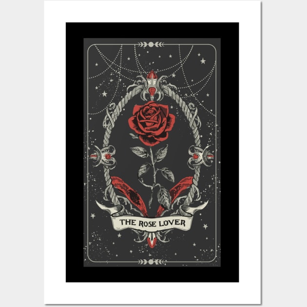 Tarot Card The Rose Lover Gardener Red Rose Stars Funny  Cute Wall Art by AimArtStudio